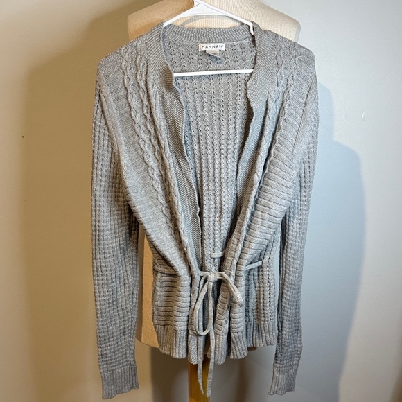 Hannah Sweaters - Hannah Light Gray Cable Knit Cardigan 100% cotton